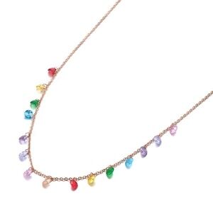 Rose Goldtone Dainty Multi Colored Cubic Zirconia Necklace
